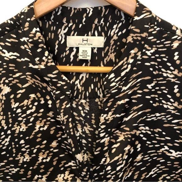 HALSTON oversized blouse long sleeve tunic Button up black abstract print Medium - Picture 3 of 11